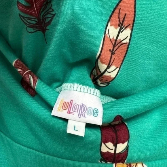 LuLaRoe Azure | Vintage Green Teal A-line Skirt Size L Large Feathers Print NWOT - Picture 2 of 4